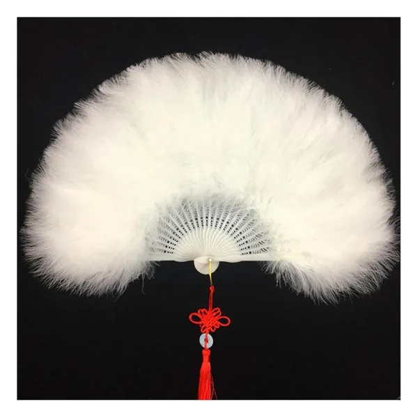 Abanico de plumas de marabú blanco con borla