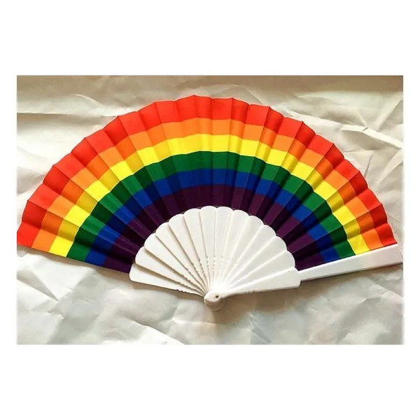 Abanico arcoíris pride, varillas blancas