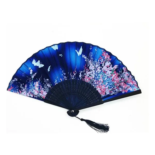 Abanico de bambú personalizado, mariposas azul noche — diseño 2