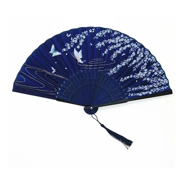 Abanico de bambú personalizado, mariposas azul noche