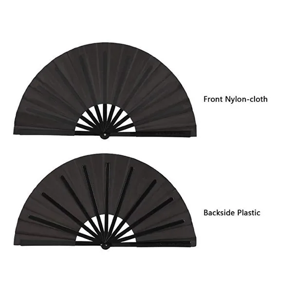 Abanico plegable grande de bambú personalizado, negro, con funda — diseño 3
