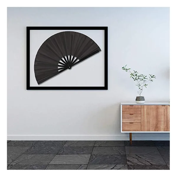 Abanico plegable grande de bambú personalizado, negro, con funda — diseño de stock 6