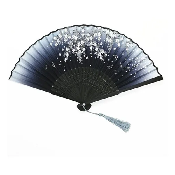 Abanico de bambú personalizado, mariposas lavanda, varillas negras — diseño 2