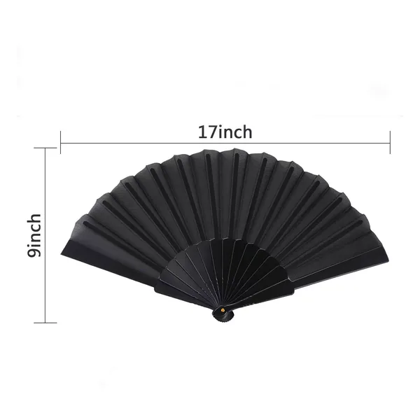 Abanico negro personalizado 42 cm, varillas de bambú, formato evento — diseño 2