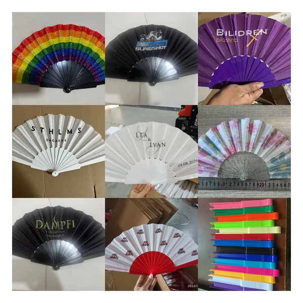 Abanico negro personalizado 42 cm, varillas de bambú, formato evento — diseño de stock 6