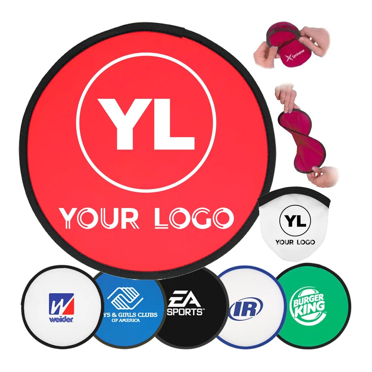 Abanico disco plegable personalizado, nailon, todo color — personalizado con tu logo