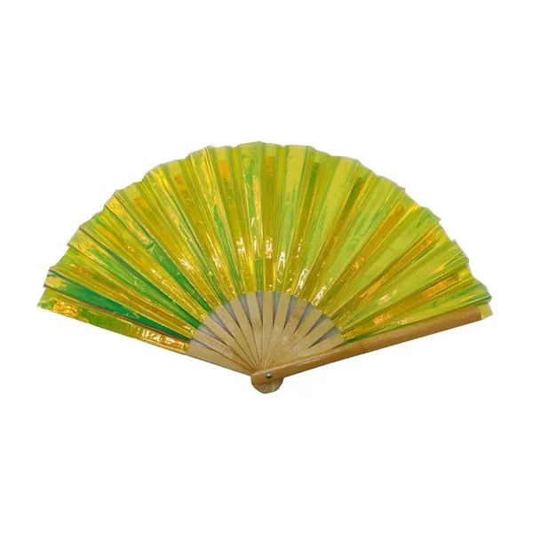 Abanico iridiscente personalizado 33 cm, PVC lima, bambú — diseño 3