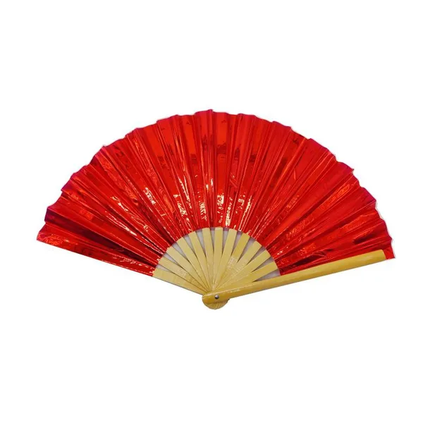 Abanico iridiscente personalizado 33 cm, PVC lima, bambú — diseño 4