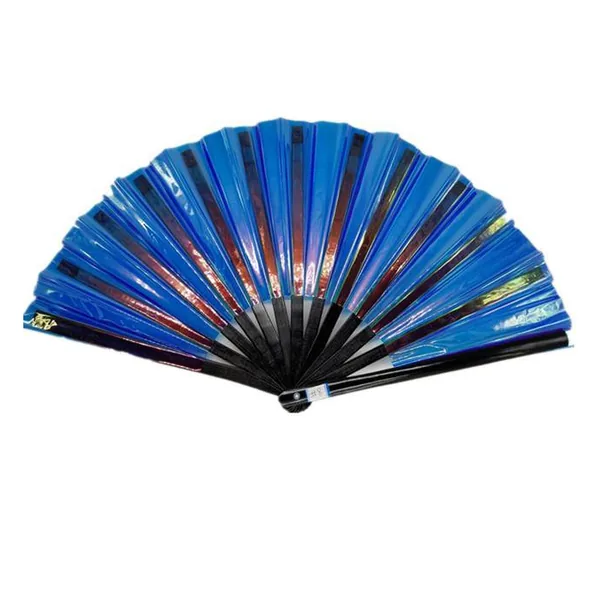 Abanico iridiscente personalizado 33 cm, PVC violeta y oro — diseño de stock 5