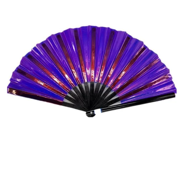 Abanico iridiscente personalizado 33 cm, PVC violeta y oro — diseño de stock 6