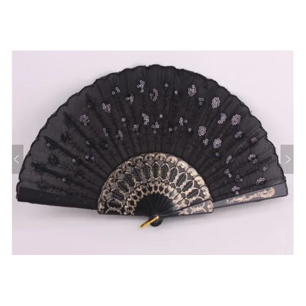 Abanico de lentejuelas personalizado, pavo real azul bordado — diseño 2