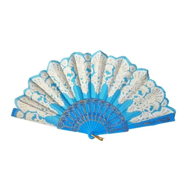Abanico de lentejuelas personalizado, pavo real azul bordado — diseño 4