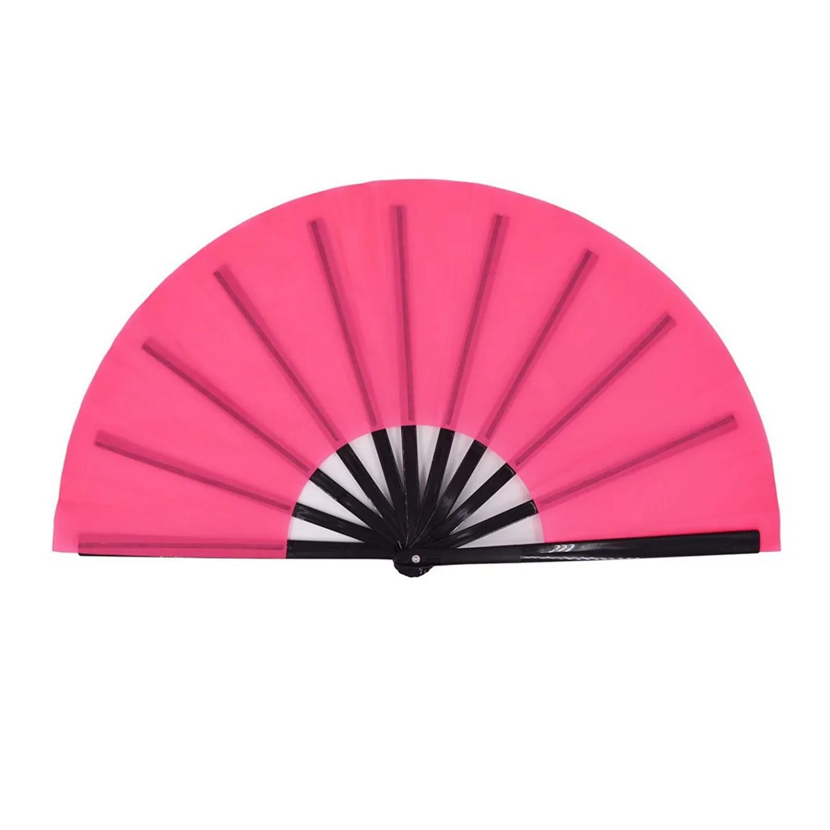 Abanico liso personalizado 33 cm, rosa, varillas negras — personalizado con tu logo