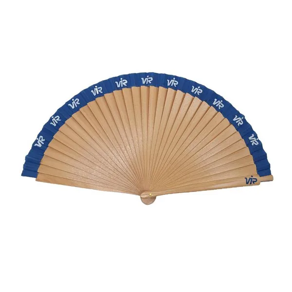 Abanico de madera bicolor personalizado, amarillo y azul — diseño 3