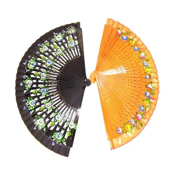 Abanico de madera calada 23 cm, estampado floral