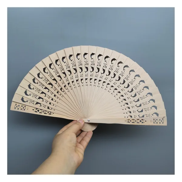 Abanico de madera calada personalizado, palas talladas — diseño 3