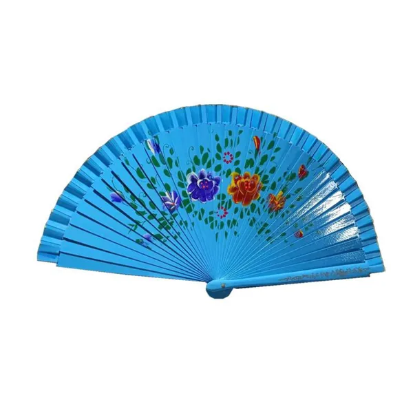Abanico de madera pintado a mano, flores rojas — diseño 3
