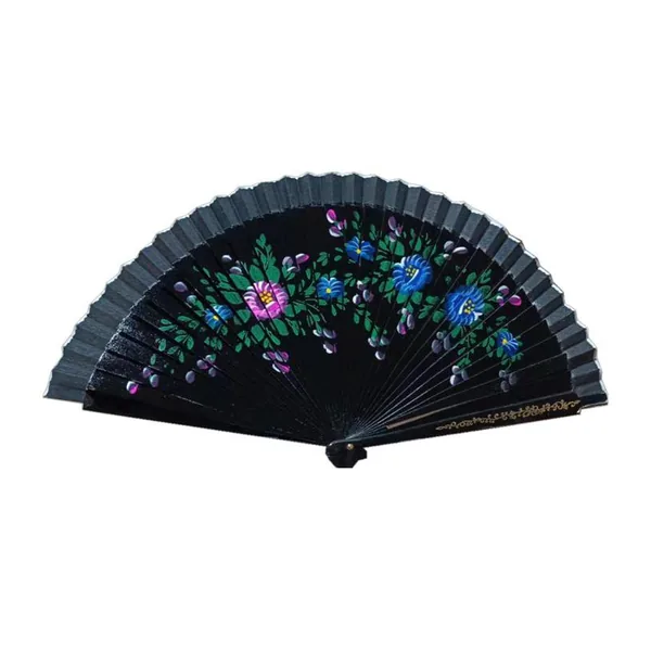 Abanico de madera pintado a mano, flores rojas — diseño 4