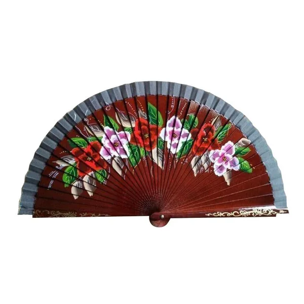 Abanico de madera pintado a mano, flores rojas — diseño de stock 6