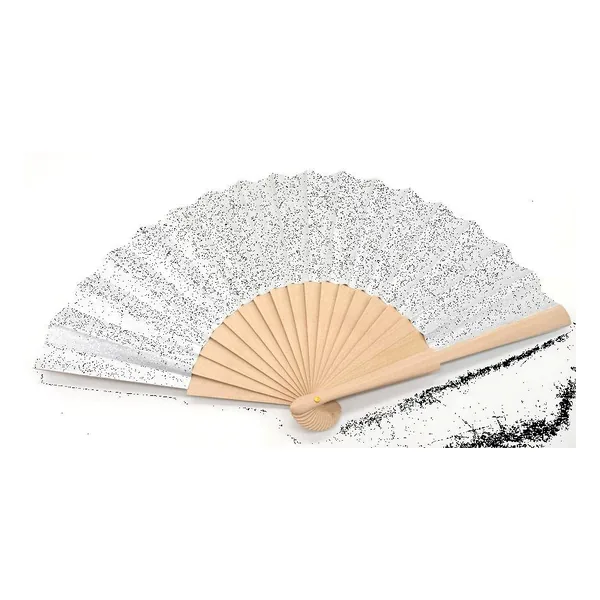 Abanico de papel blanco personalizado, varillas de madera