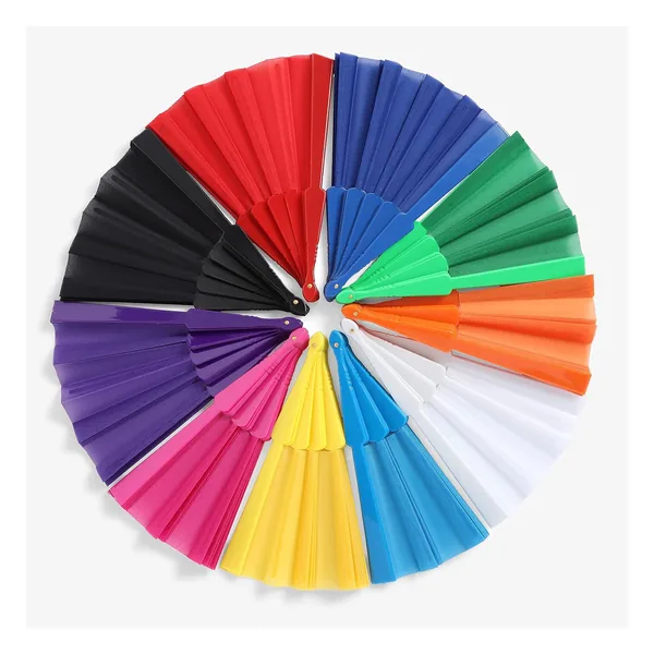 Abanico de plástico personalizado 23 cm, 12 colores lisos — diseño 3