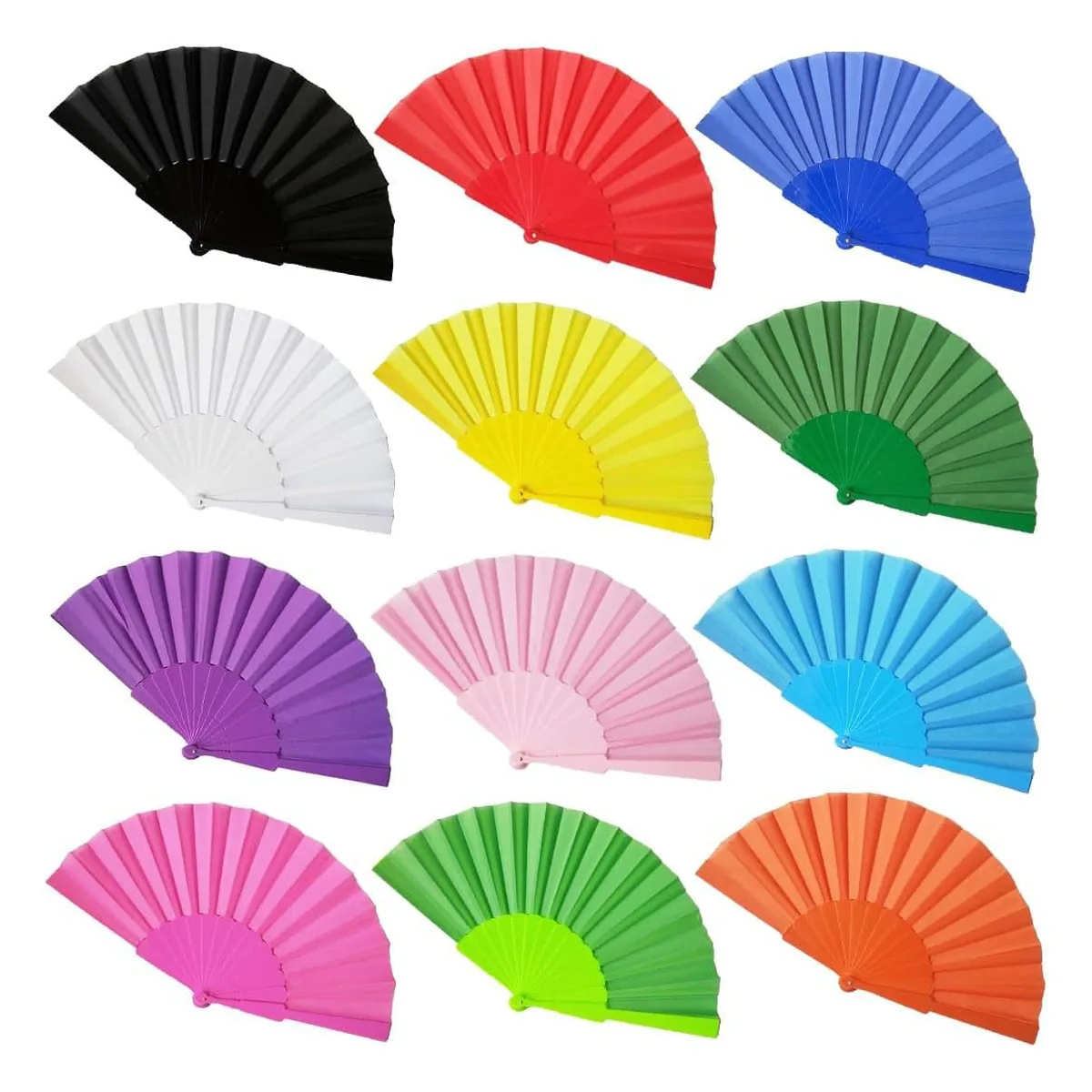 Abanico de plástico personalizado 23 cm, 12 colores lisos — personalizado con tu logo