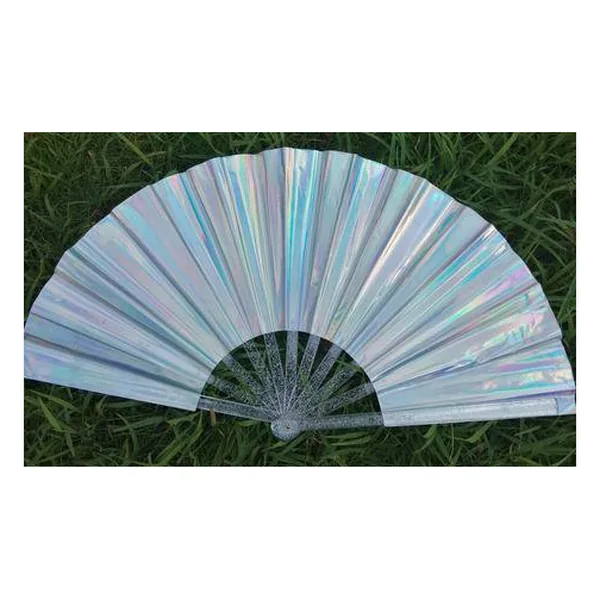 Abanico de PVC personalizado 33 cm, lila perla, purpurina — diseño 3