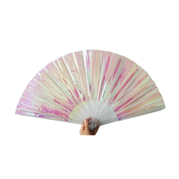 Abanico de PVC personalizado 33 cm, lila perla, purpurina — diseño 4