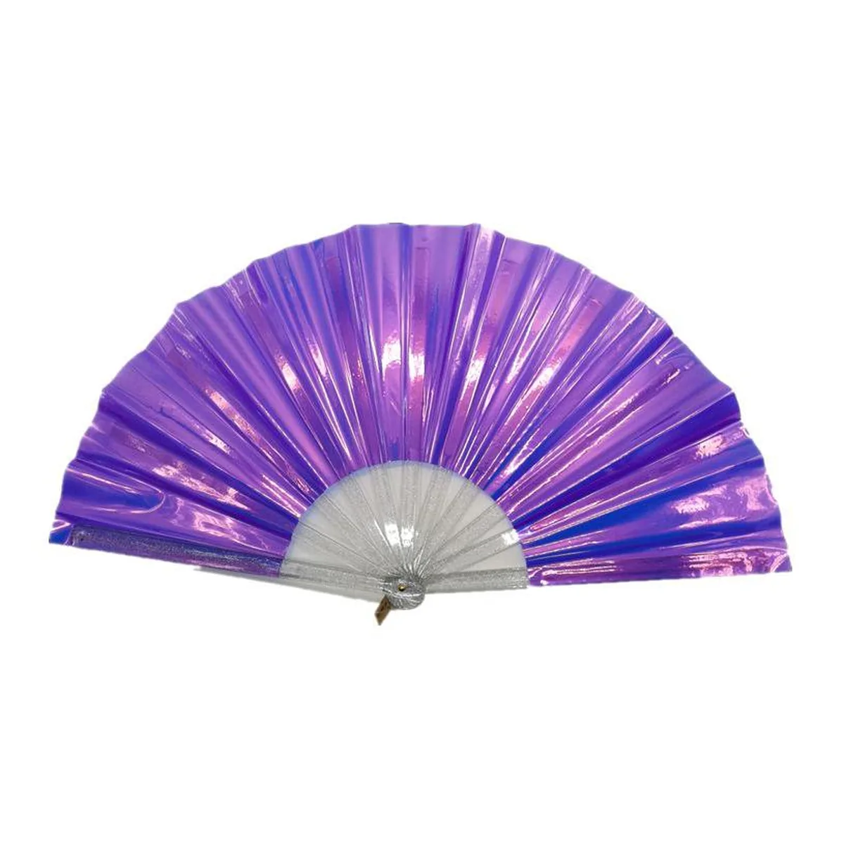 Abanico de PVC personalizado 33 cm, lila perla, purpurina — personalizado con tu logo