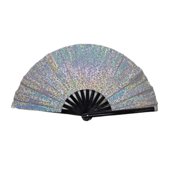 Abanico reflectante personalizado 33 cm, plata holográfica