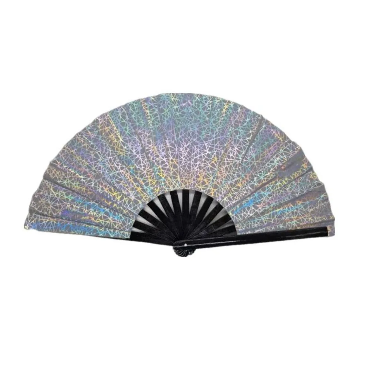 Abanico reflectante personalizado 33 cm, plata holográfica — personalizado con tu logo