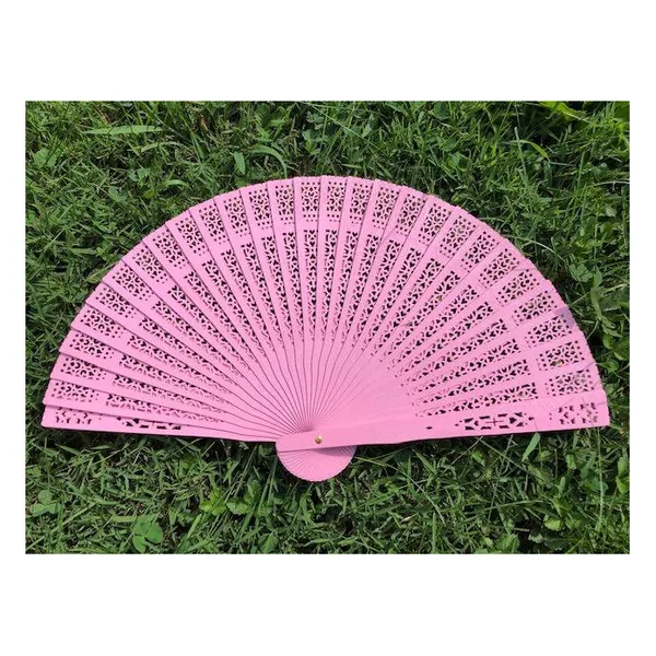 Abanico de sándalo personalizado, rosa calado